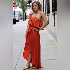 Alexis Austyn Maxi Dress Red Tomato Satin Silk Sz S NWT